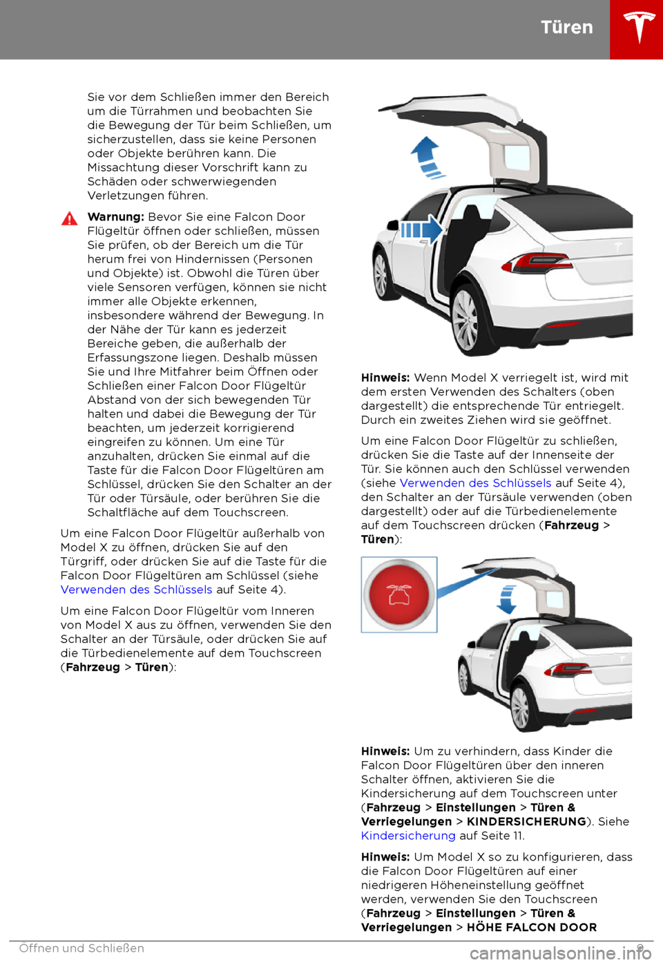 TESLA MODEL X 2018  Betriebsanleitung (in German)  Sie vor dem Schlie