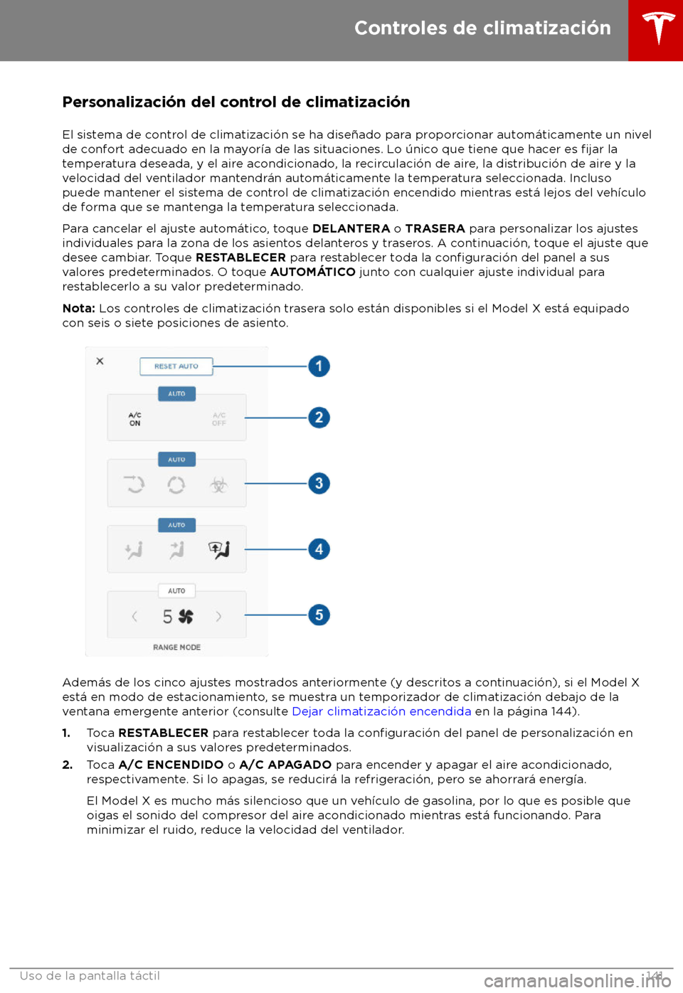 TESLA MODEL X 2018 Manual del propietario (in Spanish) Personalizaci TESLA MODEL X 2018 Manual del propietario (in Spanish) Personalizaci