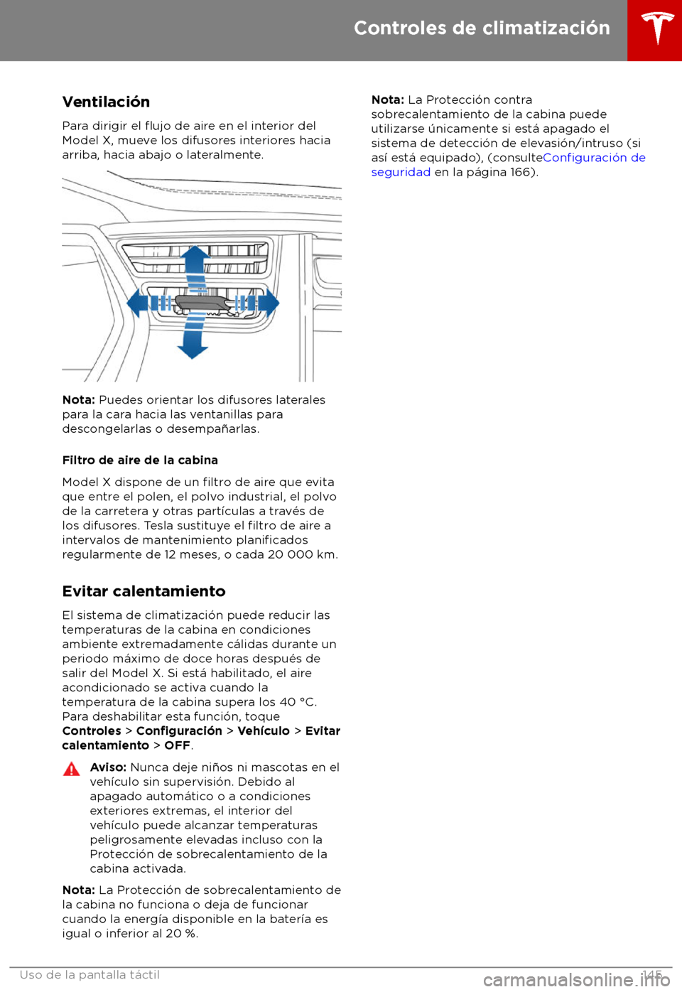 TESLA MODEL X 2018 Manual del propietario (in Spanish) Ventilaci TESLA MODEL X 2018 Manual del propietario (in Spanish) Ventilaci