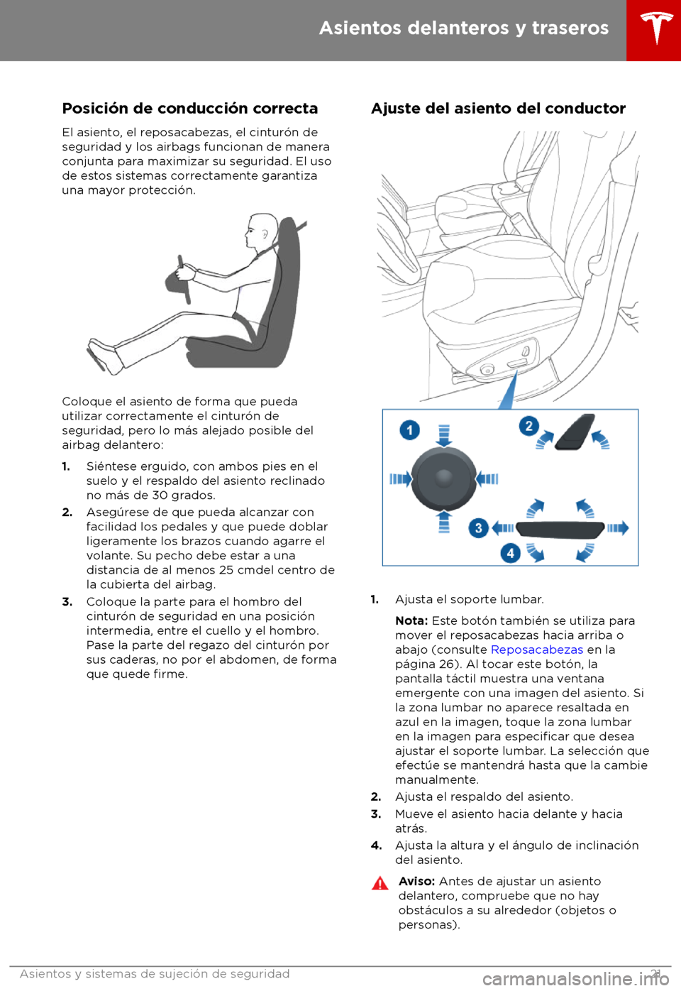 TESLA MODEL X 2018  Manual del propietario (in Spanish) Posici