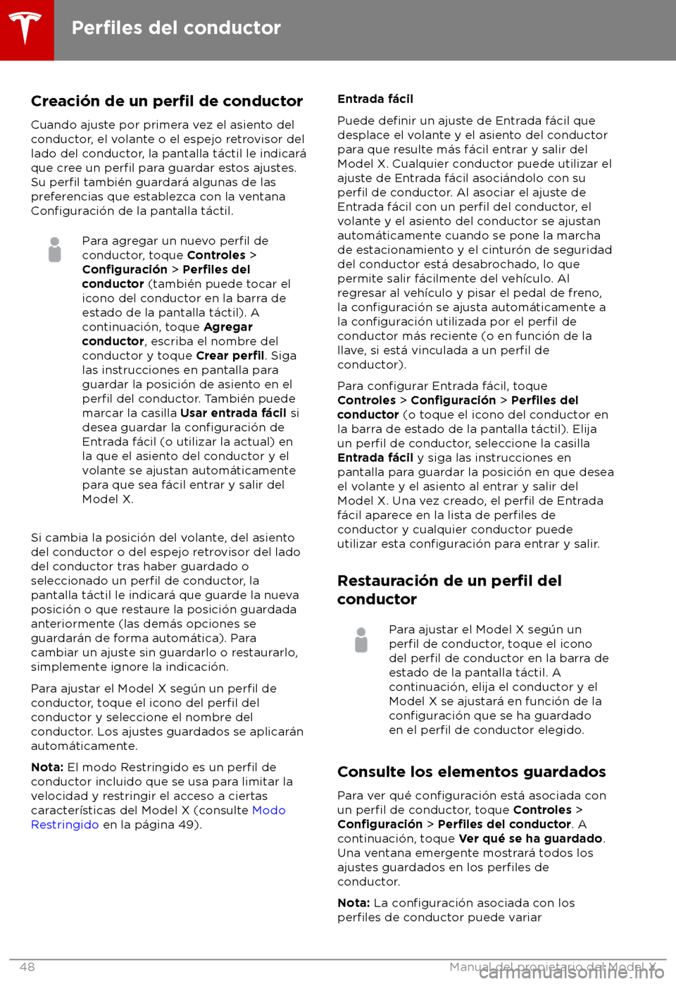 TESLA MODEL X 2018 Manual del propietario (in Spanish) Creaci TESLA MODEL X 2018 Manual del propietario (in Spanish) Creaci