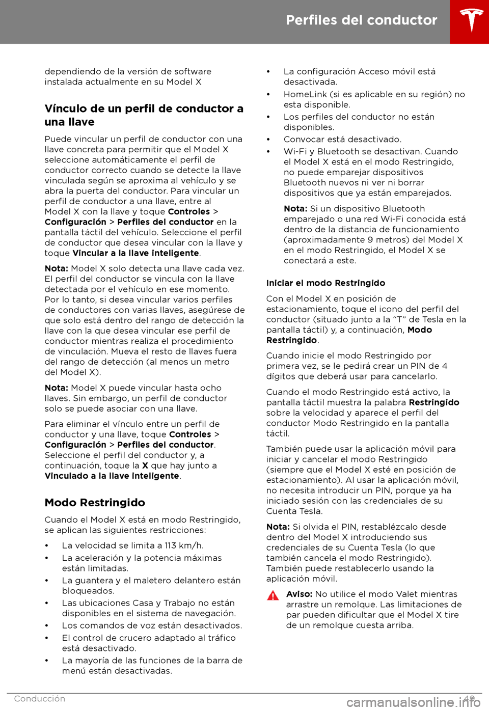 TESLA MODEL X 2018 Manual del propietario (in Spanish) dependiendo de la versi TESLA MODEL X 2018 Manual del propietario (in Spanish) dependiendo de la versi
