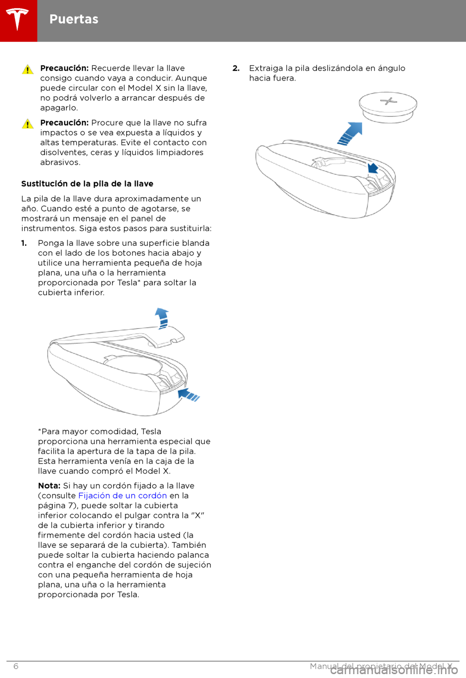 TESLA MODEL X 2018  Manual del propietario (in Spanish) Precauci