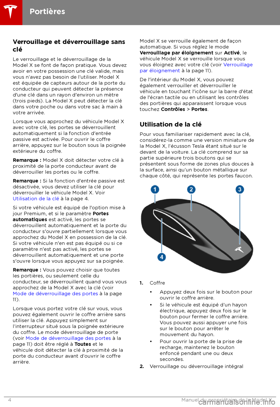 TESLA MODEL X 2018 Manuel du propriétaire (Canada) (in French) Verrouillage et d TESLA MODEL X 2018 Manuel du propriétaire (Canada) (in French) Verrouillage et d