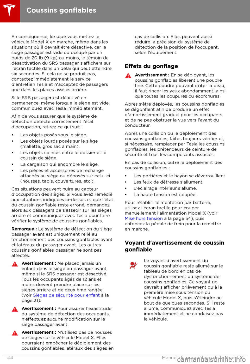 TESLA MODEL X 2018 Manuel du propriétaire (Canada) (in French) En cons TESLA MODEL X 2018 Manuel du propriétaire (Canada) (in French) En cons