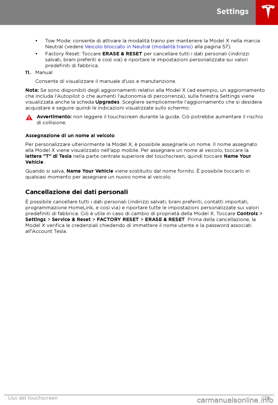 TESLA MODEL X 2018 Manuale del proprietario (in Italian) TESLA MODEL X 2018 Manuale del proprietario (in Italian)