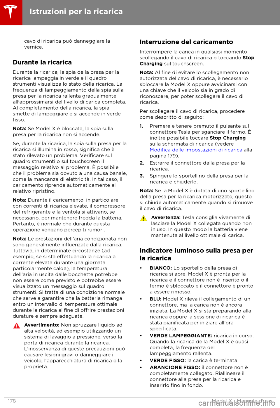 TESLA MODEL X 2018  Manuale del proprietario (in Italian) cavo di ricarica pu