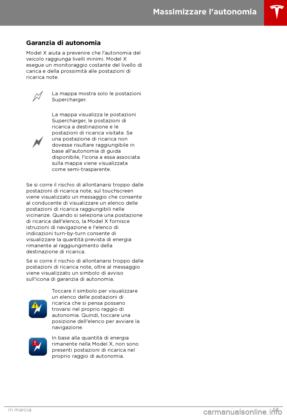 TESLA MODEL X 2018 Manuale del proprietario (in Italian) Garanzia di autonomia
Model X aiuta a pr
evenire che l TESLA MODEL X 2018 Manuale del proprietario (in Italian) Garanzia di autonomia
Model X aiuta a pr
evenire che l