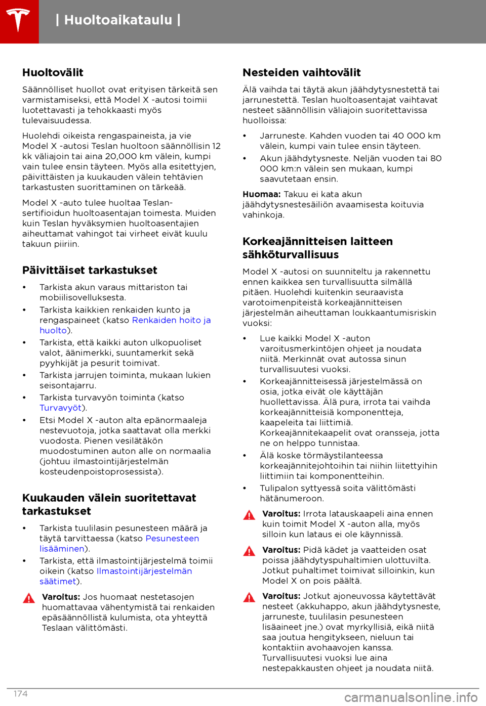 TESLA MODEL X 2018 Omistajan käsikirja (in Finnish) Huoltov TESLA MODEL X 2018 Omistajan käsikirja (in Finnish) Huoltov