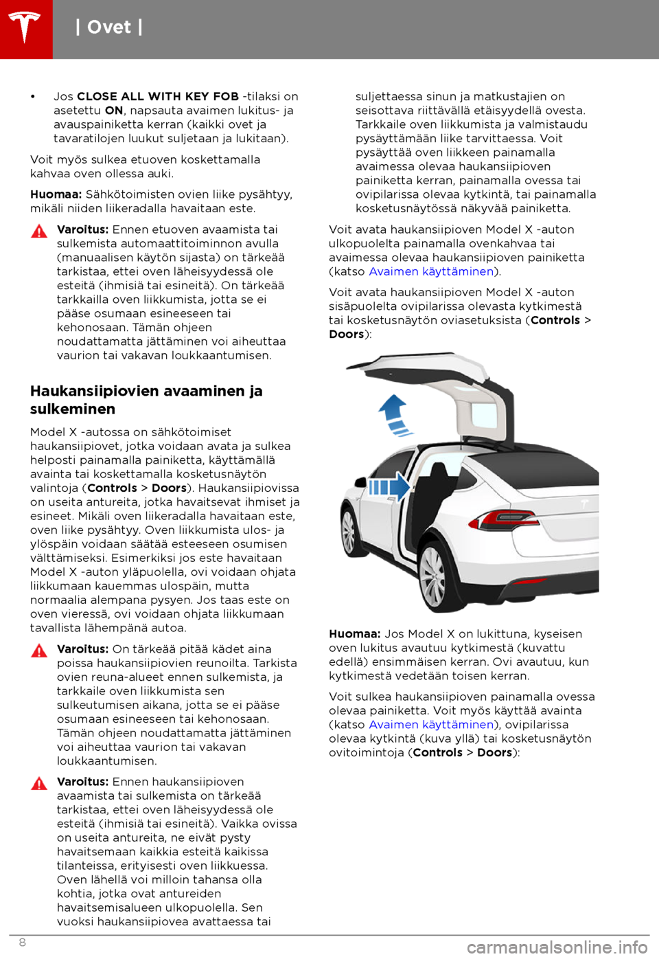 TESLA MODEL X 2018  Omistajan käsikirja (in Finnish)  