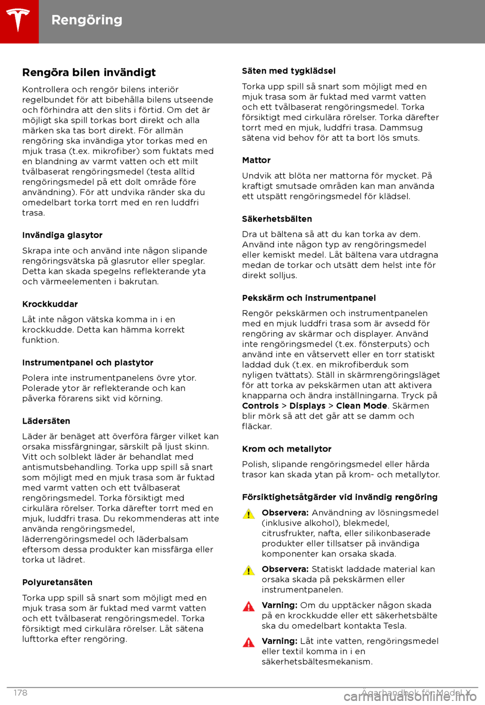 TESLA MODEL X 2018 Ägarmanual (in Swedish) Reng TESLA MODEL X 2018 Ägarmanual (in Swedish) Reng