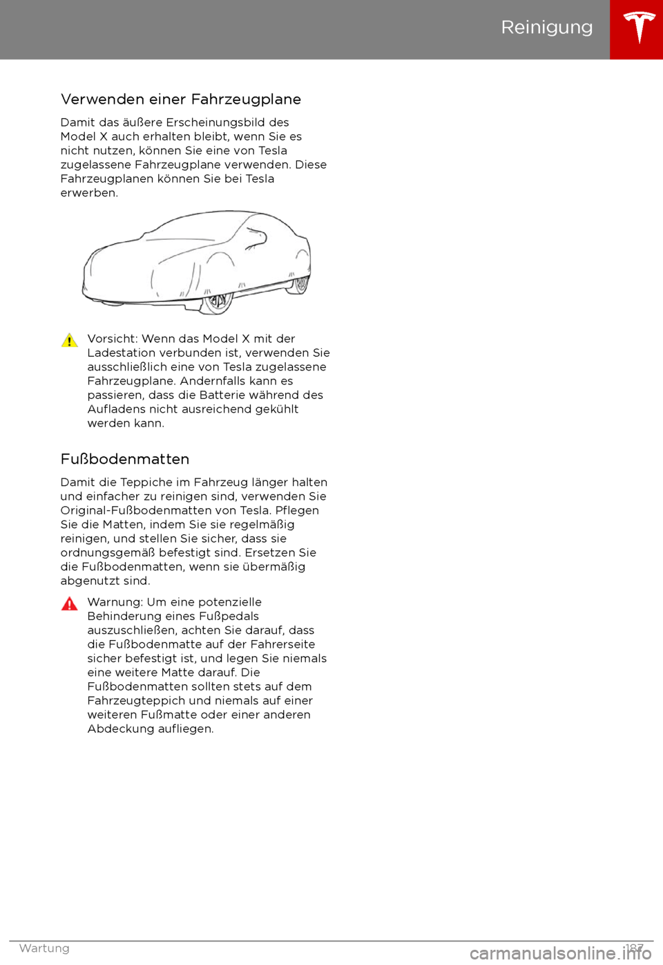 TESLA MODEL X 2017 Betriebsanleitung (in German) Verwenden einer FahrzeugplaneDamit das TESLA MODEL X 2017 Betriebsanleitung (in German) Verwenden einer FahrzeugplaneDamit das
