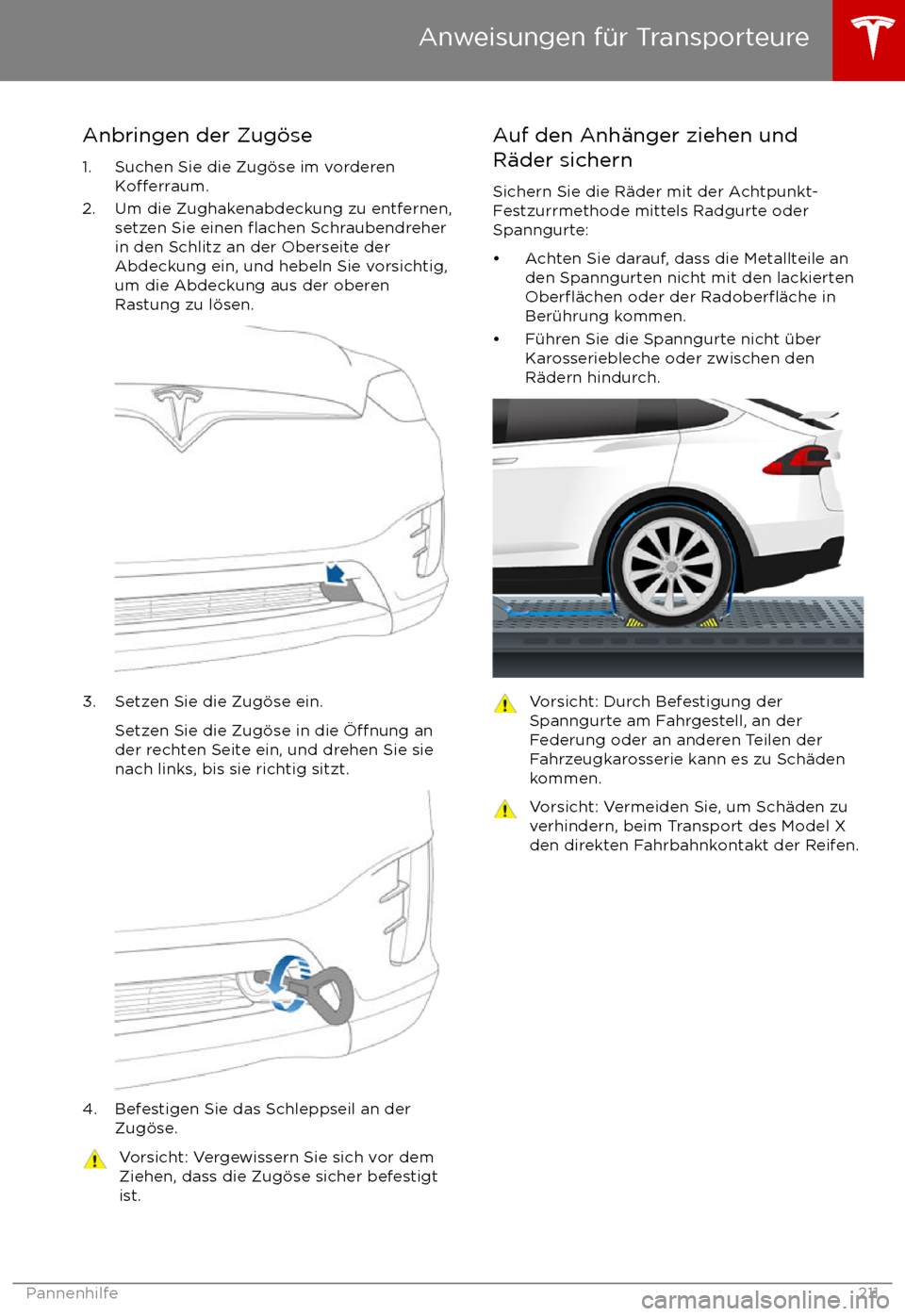 TESLA MODEL X 2017 Betriebsanleitung (in German) Anbringen der Zug TESLA MODEL X 2017 Betriebsanleitung (in German) Anbringen der Zug