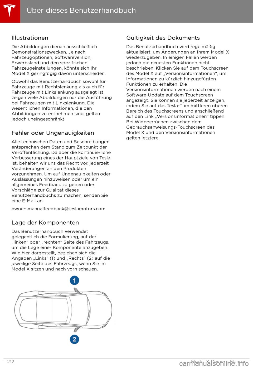 TESLA MODEL X 2017 Betriebsanleitung (in German) IllustrationenDie Abbildungen dienen ausschlie TESLA MODEL X 2017 Betriebsanleitung (in German) IllustrationenDie Abbildungen dienen ausschlie