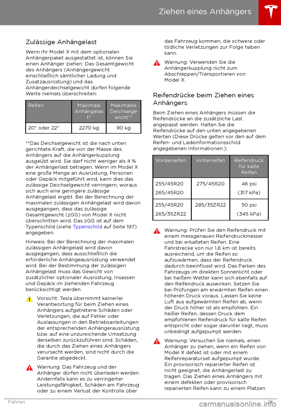 TESLA MODEL X 2017 Betriebsanleitung (in German) Zul TESLA MODEL X 2017 Betriebsanleitung (in German) Zul