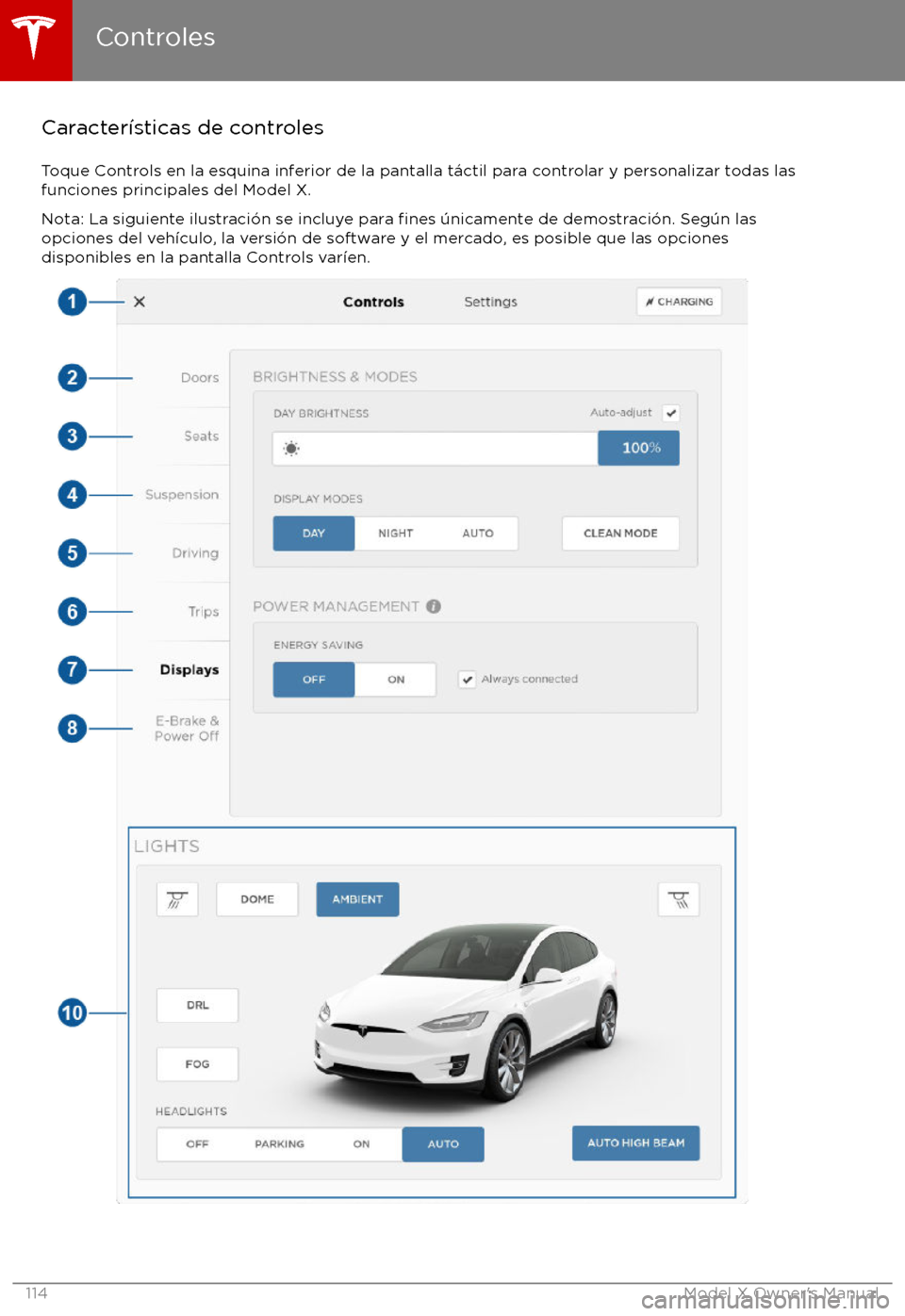 TESLA MODEL X 2017 Manual del propietario (in Spanish) Caracter TESLA MODEL X 2017 Manual del propietario (in Spanish) Caracter