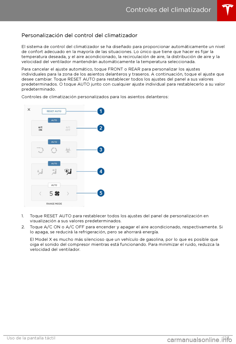 TESLA MODEL X 2017  Manual del propietario (in Spanish) Personalizaci