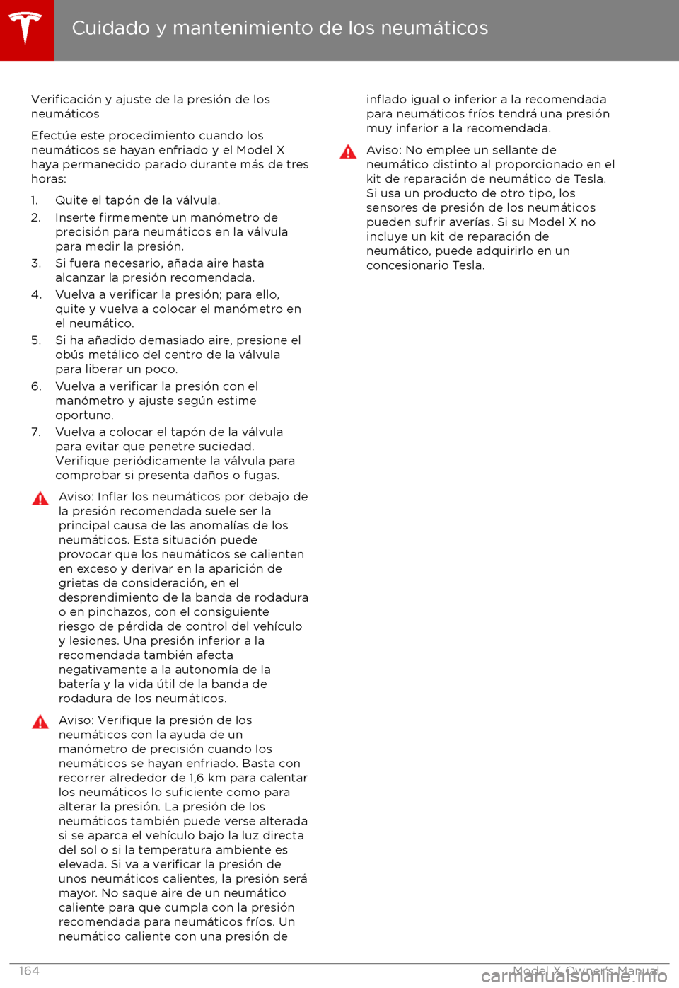 TESLA MODEL X 2017 Manual del propietario (in Spanish) Verificaci TESLA MODEL X 2017 Manual del propietario (in Spanish) Verificaci