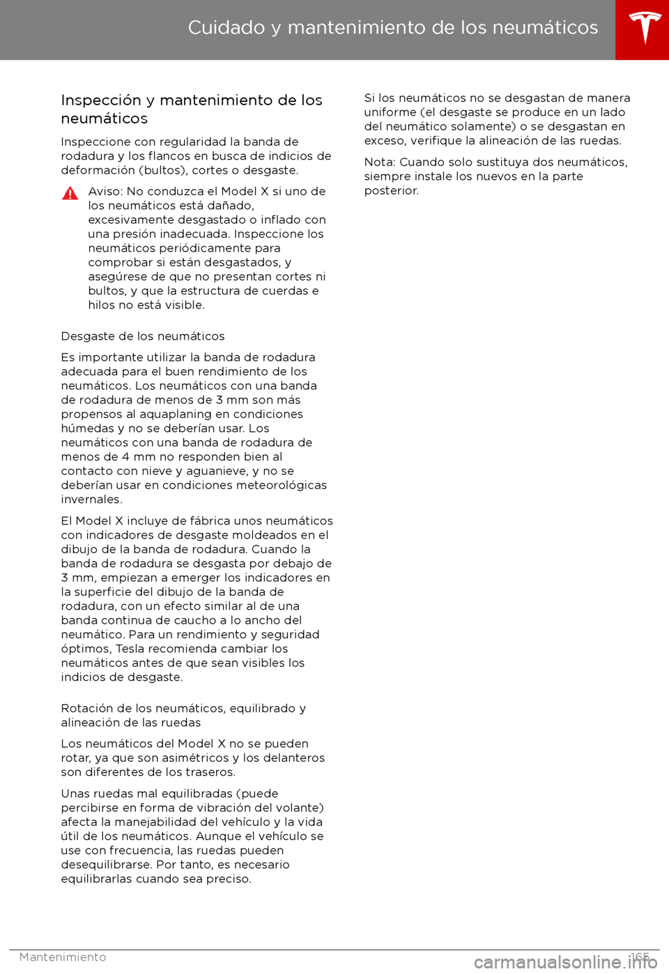 TESLA MODEL X 2017 Manual del propietario (in Spanish) Inspecci TESLA MODEL X 2017 Manual del propietario (in Spanish) Inspecci