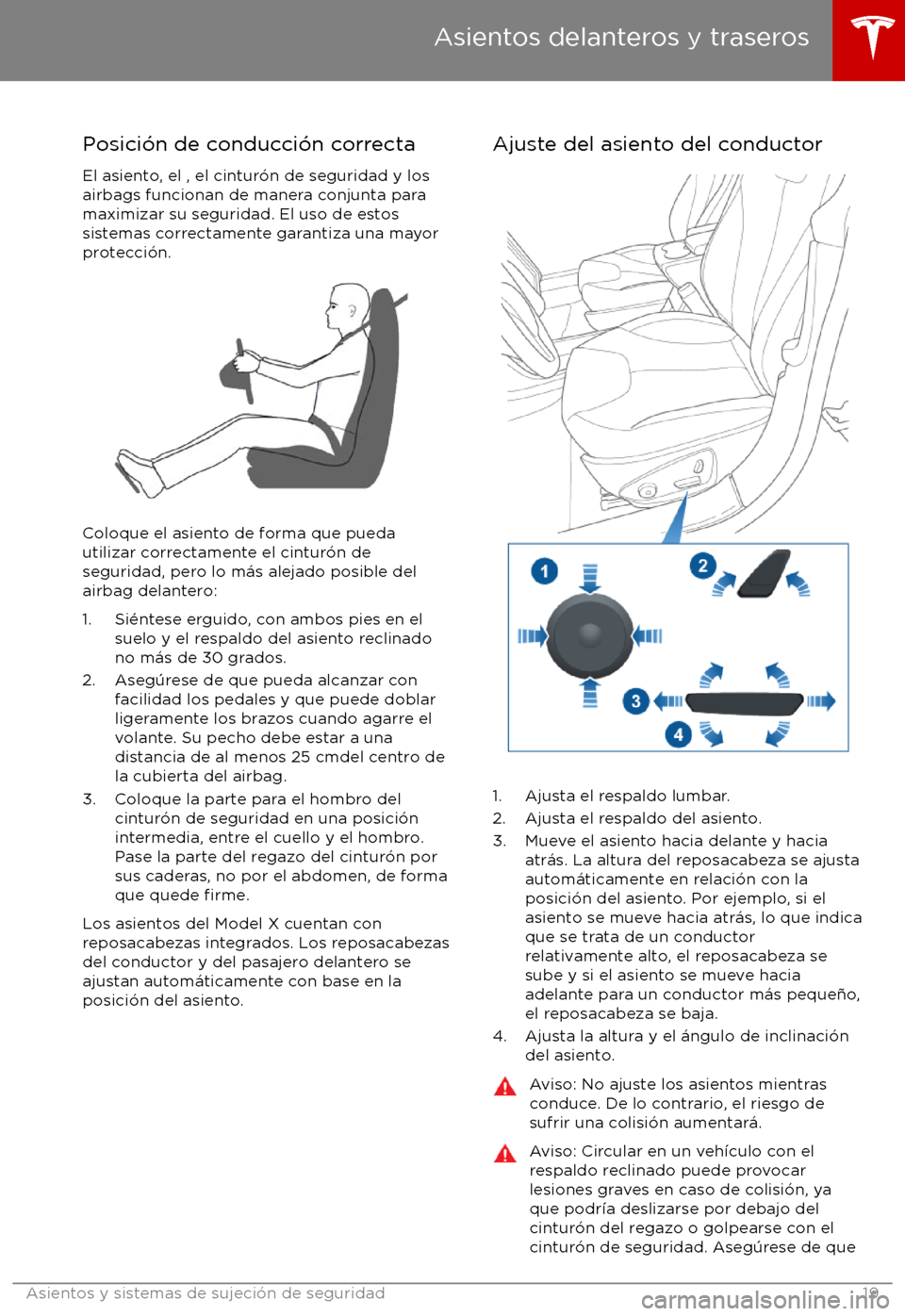 TESLA MODEL X 2017  Manual del propietario (in Spanish) Posici