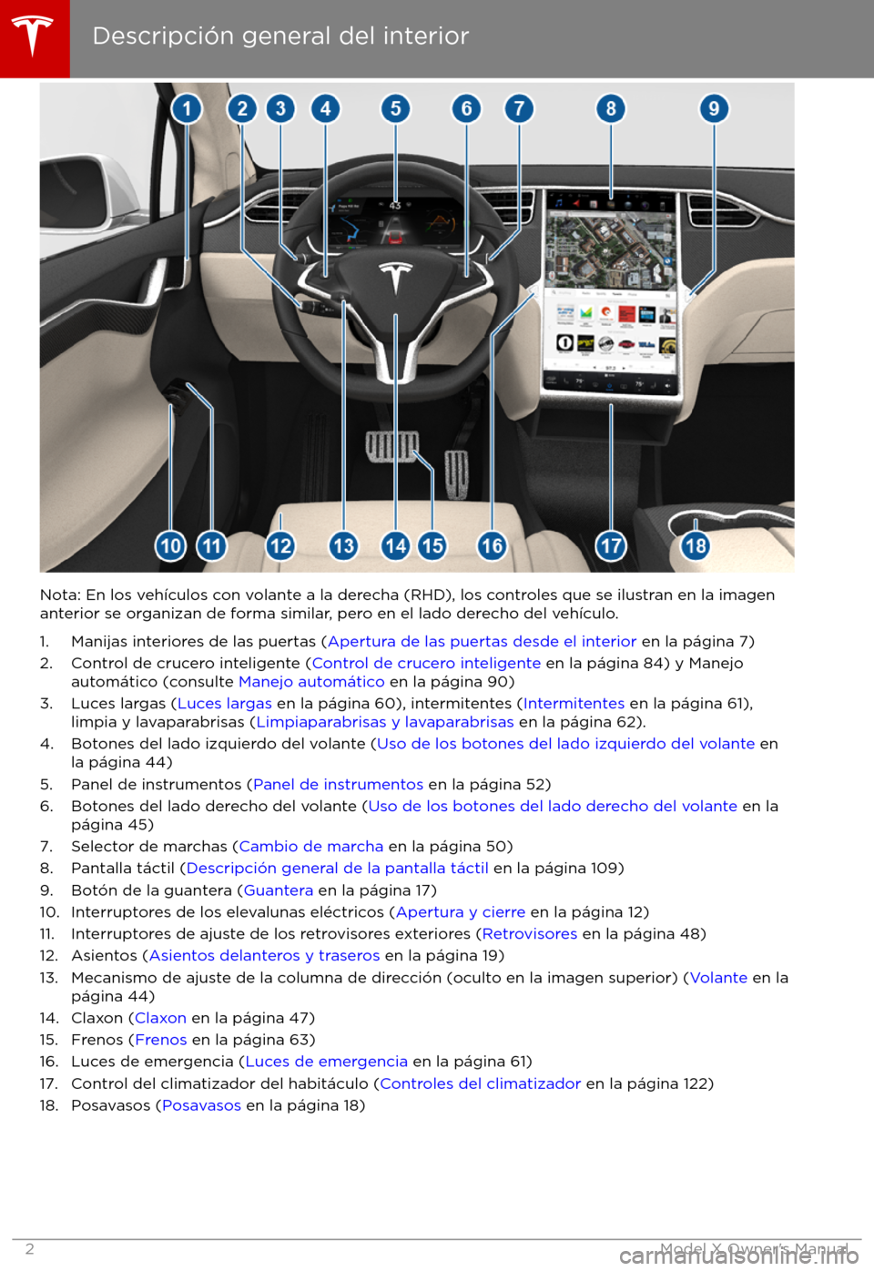 TESLA MODEL X 2017 Manual del propietario (in Spanish) Nota: En los veh TESLA MODEL X 2017 Manual del propietario (in Spanish) Nota: En los veh
