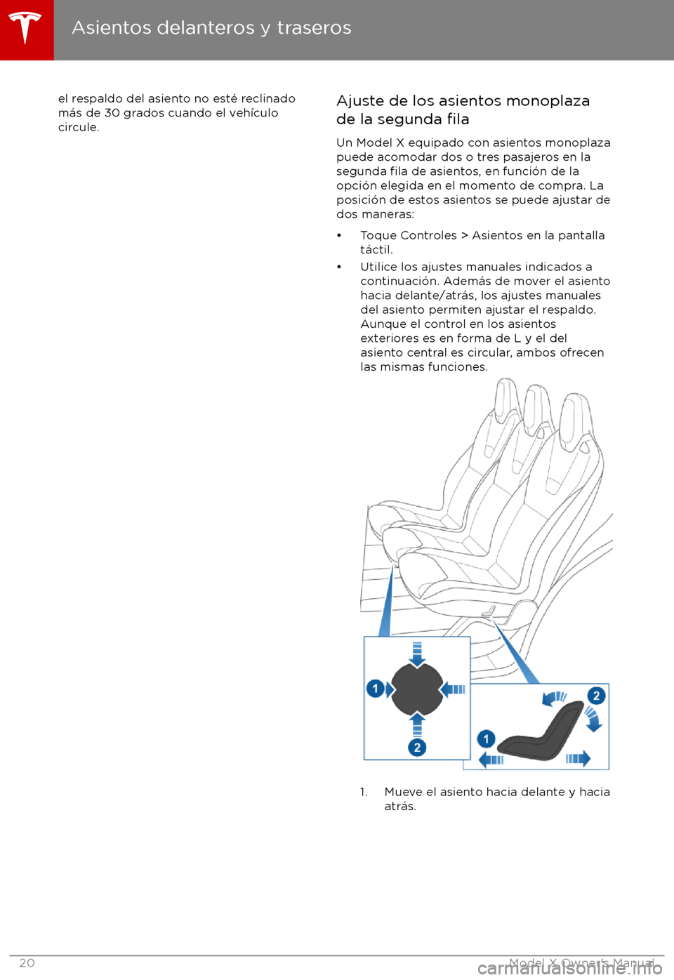 TESLA MODEL X 2017  Manual del propietario (in Spanish) el respaldo del asiento no est