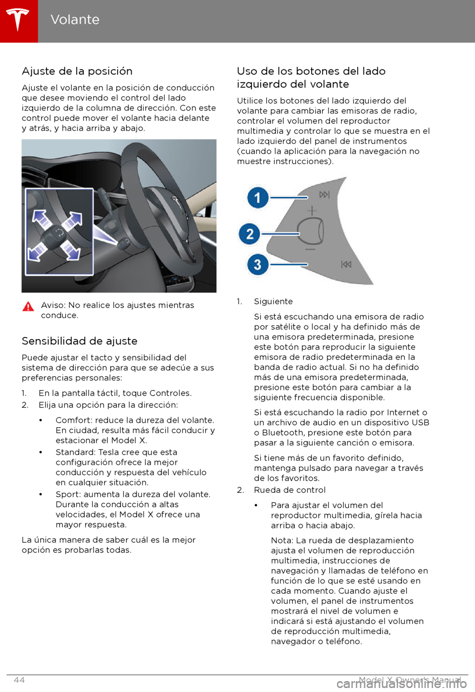 TESLA MODEL X 2017  Manual del propietario (in Spanish) Ajuste de la posici