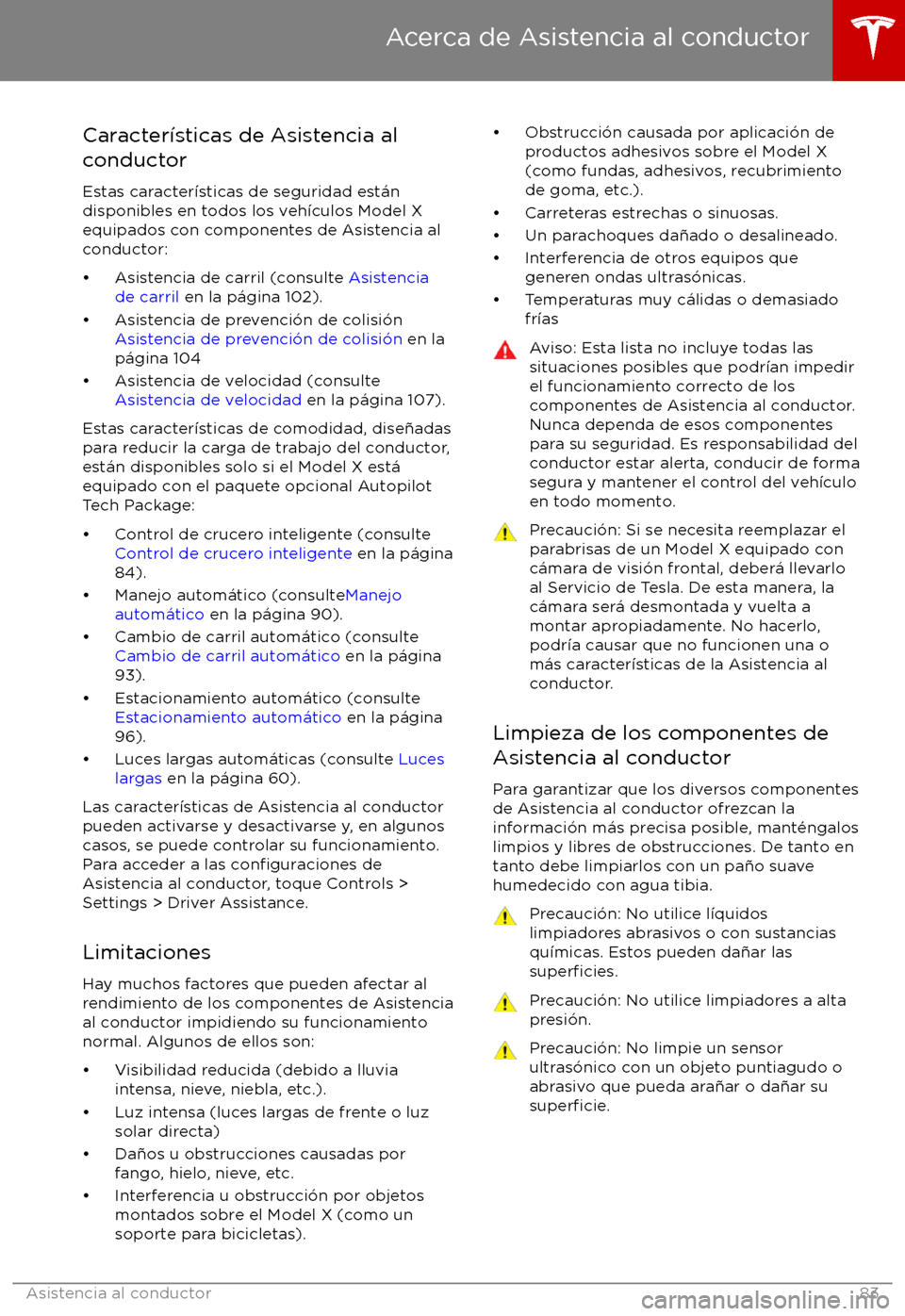TESLA MODEL X 2017 Manual del propietario (in Spanish) Caracter TESLA MODEL X 2017 Manual del propietario (in Spanish) Caracter