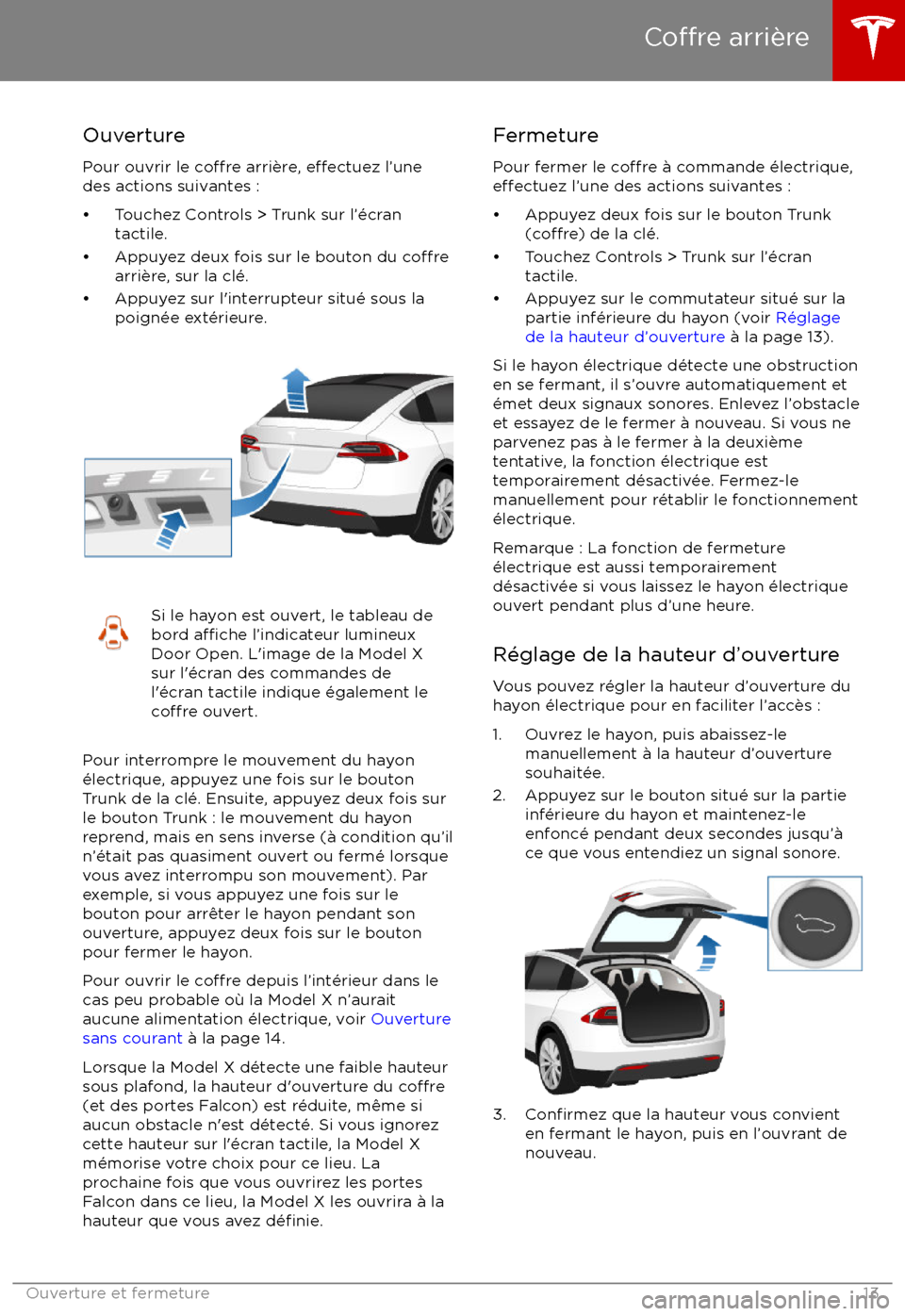 TESLA MODEL X 2017  Manuel du propriétaire (Canada) (in French) Ouverture
Pour ouvrir le 
co
