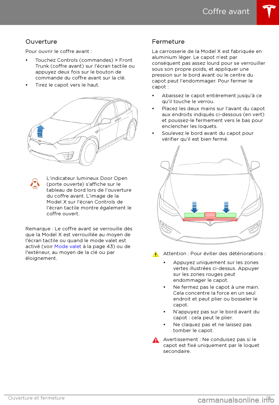 TESLA MODEL X 2017  Manuel du propriétaire (Canada) (in French) Ouverture
Pour ouvrir le 
co