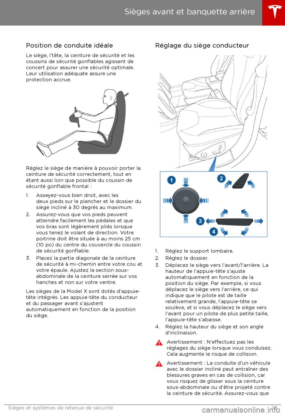 TESLA MODEL X 2017  Manuel du propriétaire (Canada) (in French) Position de conduite id