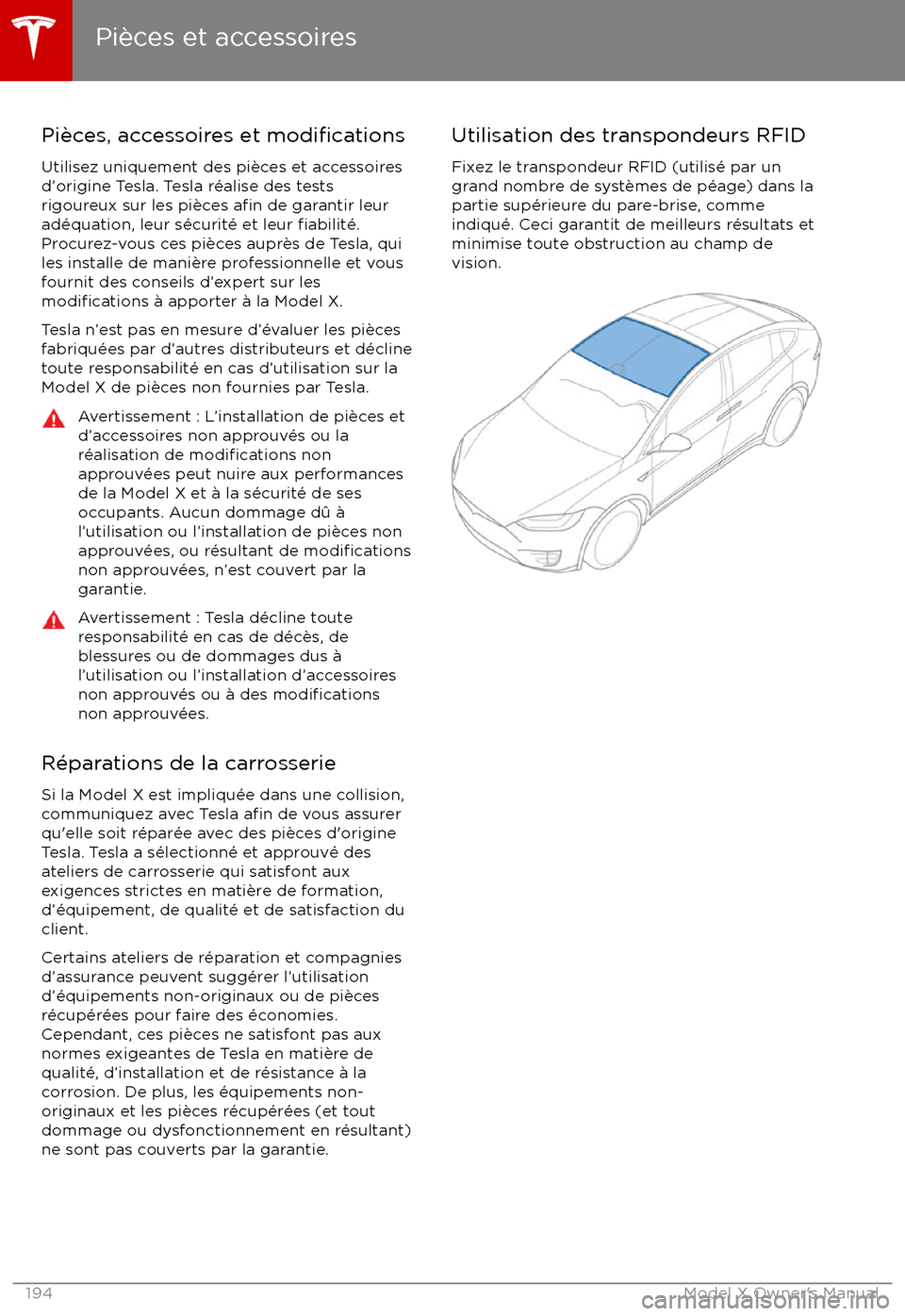 TESLA MODEL X 2017 Manuel du propriétaire (Canada) (in French) Pi TESLA MODEL X 2017 Manuel du propriétaire (Canada) (in French) Pi