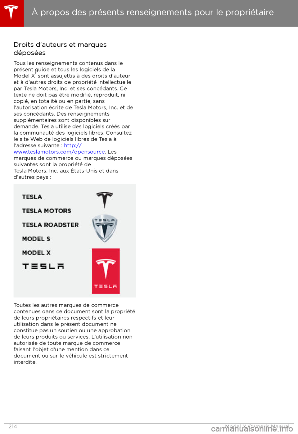 TESLA MODEL X 2017 Manuel du propriétaire (Canada) (in French) Droits d TESLA MODEL X 2017 Manuel du propriétaire (Canada) (in French) Droits d