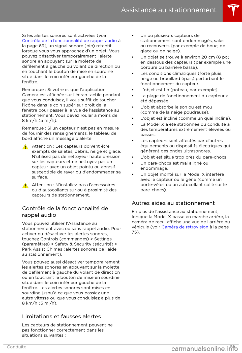 TESLA MODEL X 2017  Manuel du propriétaire (Canada) (in French) Si les alertes sonores sont activ