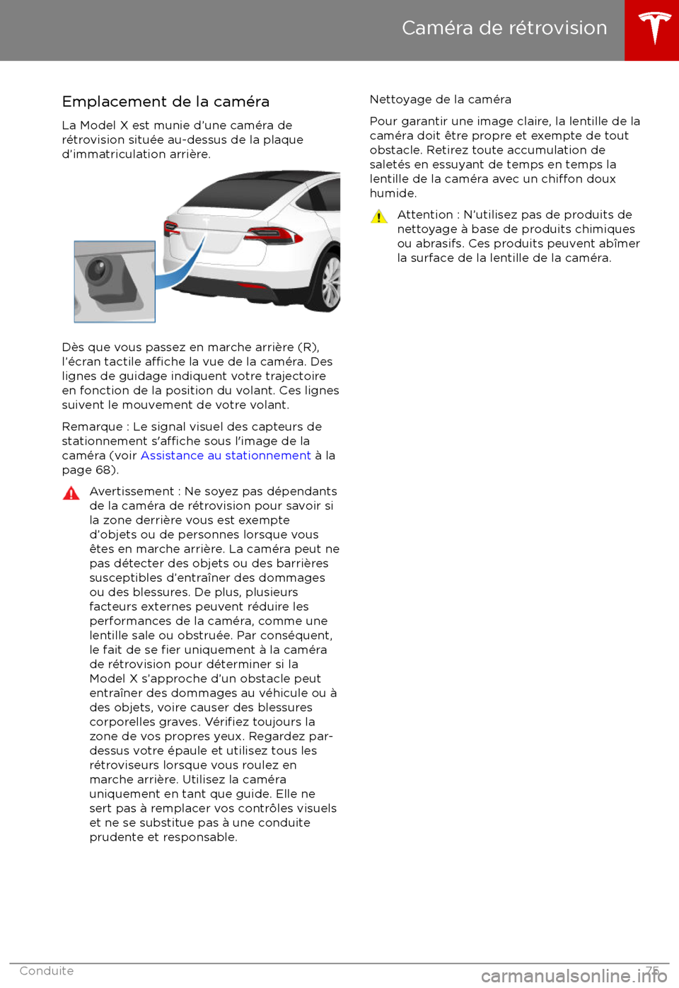 TESLA MODEL X 2017  Manuel du propriétaire (Canada) (in French) Emplacement de la cam