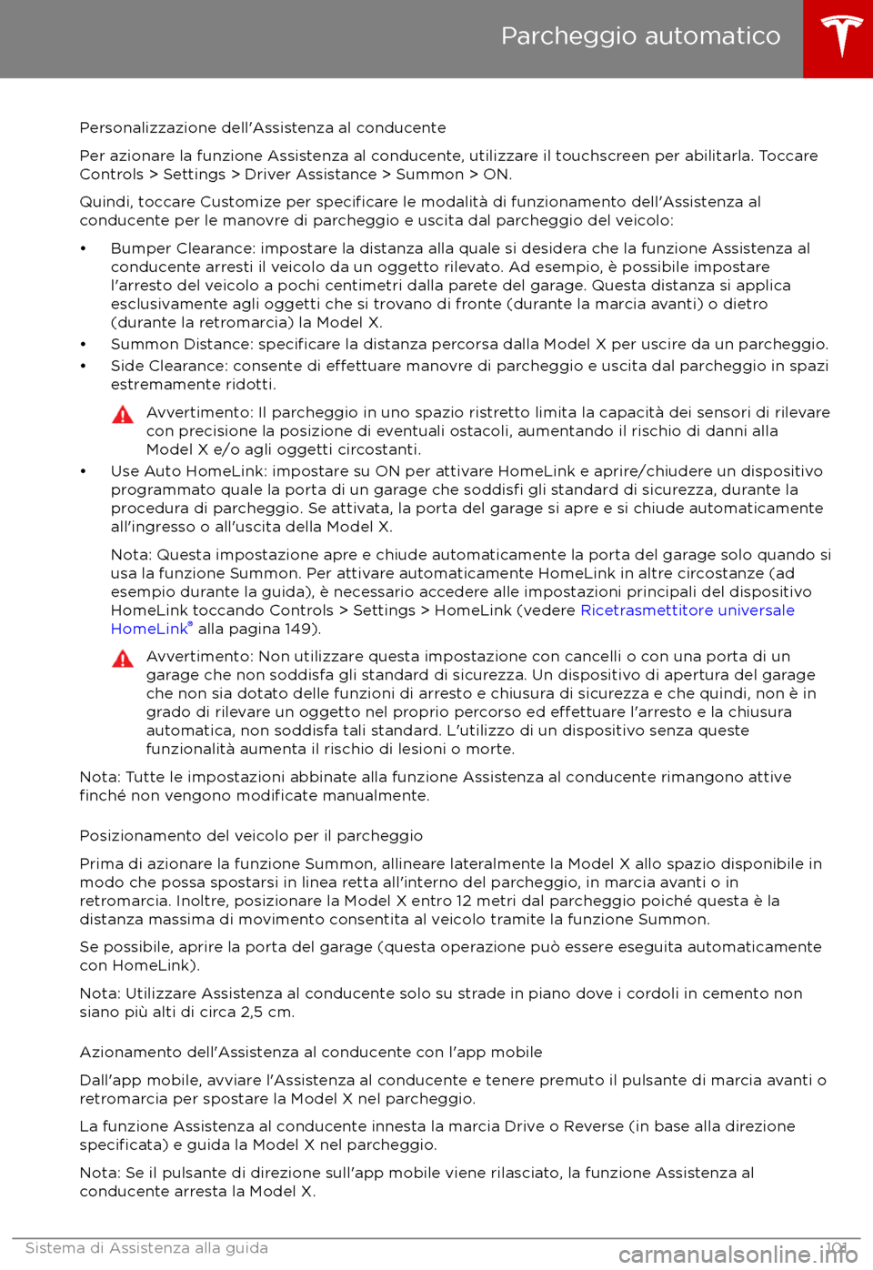 TESLA MODEL X 2017 Manuale del proprietario (in Italian) Personalizzazione dell TESLA MODEL X 2017 Manuale del proprietario (in Italian) Personalizzazione dell