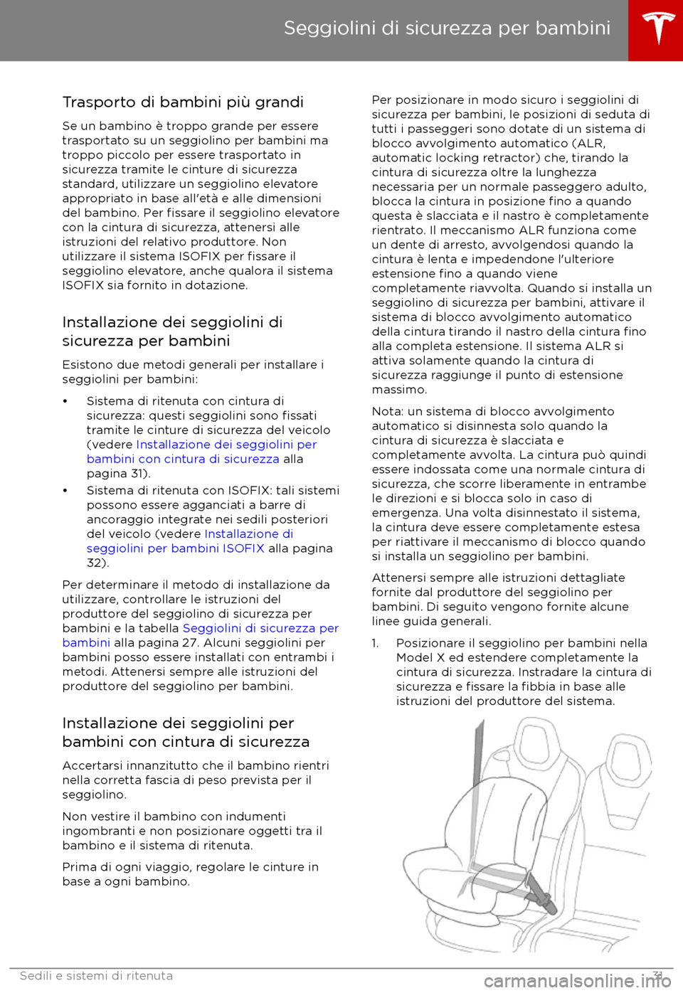 TESLA MODEL X 2017  Manuale del proprietario (in Italian) Trasporto di bambini pi
