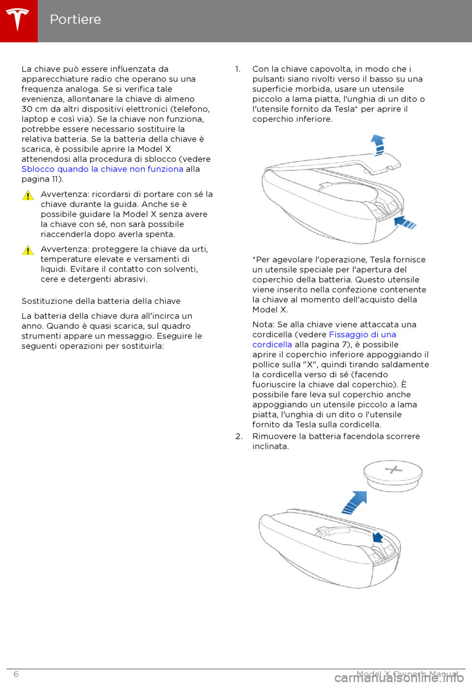 TESLA MODEL X 2017  Manuale del proprietario (in Italian) La chiave pu