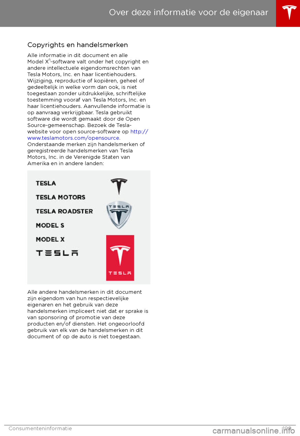 TESLA MODEL X 2017  Handleiding (in Dutch) Copyrights en handelsmerken
Alle informatie in dit document en alle Model X 
