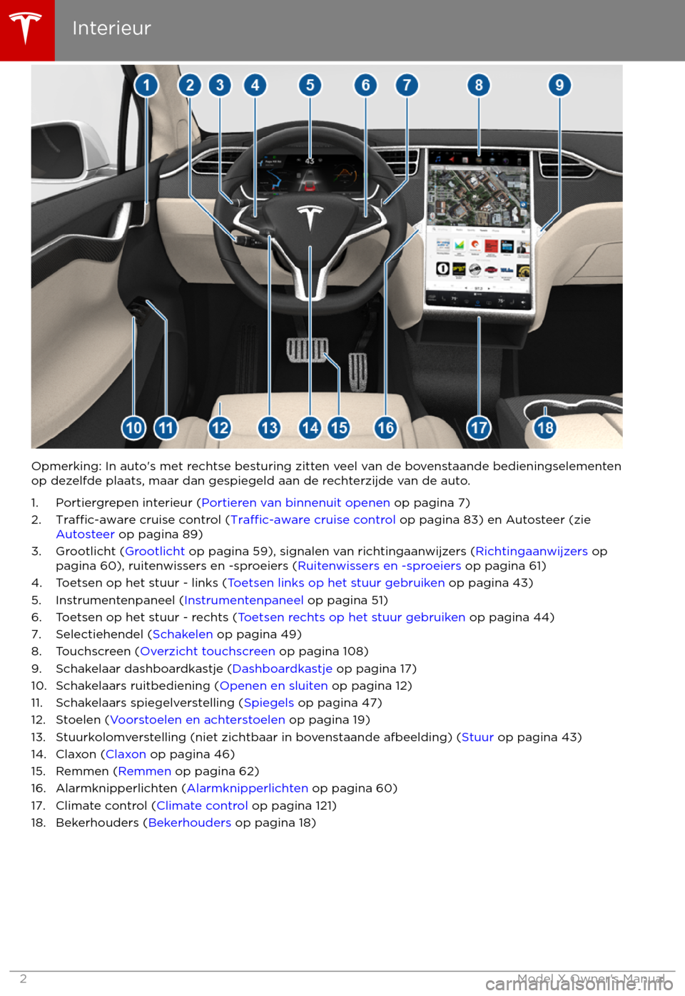 TESLA MODEL X 2017  Handleiding (in Dutch) Opmerking: In auto