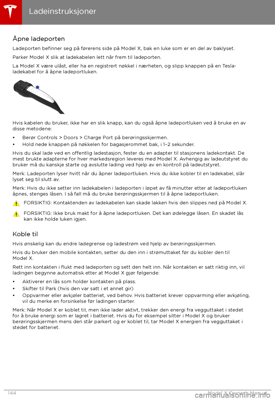 TESLA MODEL X 2017  Brukerhåndbok (in Norwegian) 