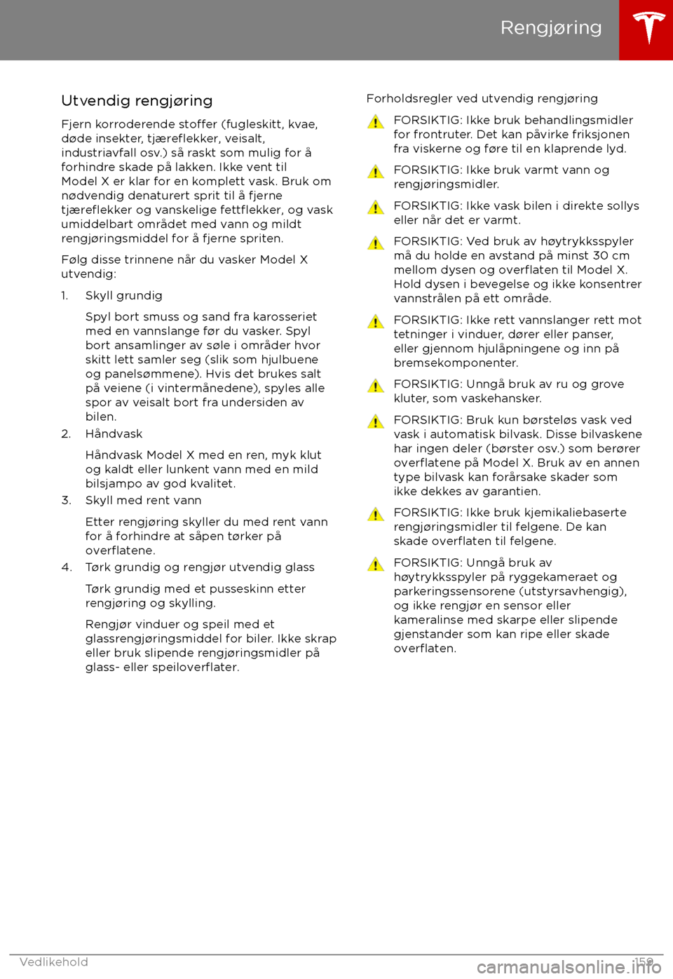 TESLA MODEL X 2017  Brukerhåndbok (in Norwegian) Utvendig rengj TESLA MODEL X 2017  Brukerhåndbok (in Norwegian) Utvendig rengj