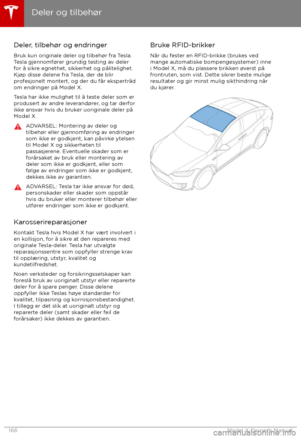 TESLA MODEL X 2017  Brukerhåndbok (in Norwegian) Deler, tilbeh TESLA MODEL X 2017  Brukerhåndbok (in Norwegian) Deler, tilbeh