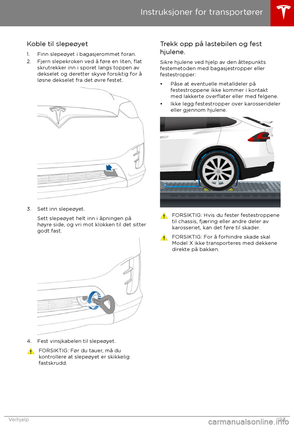 TESLA MODEL X 2017  Brukerhåndbok (in Norwegian) Koble til slepe