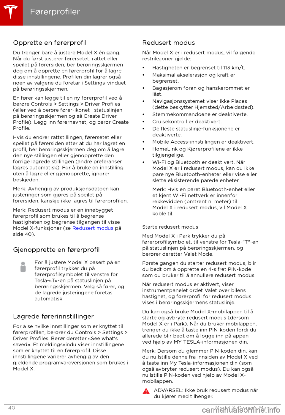 TESLA MODEL X 2017 Brukerhåndbok (in Norwegian) Opprette en f TESLA MODEL X 2017 Brukerhåndbok (in Norwegian) Opprette en f