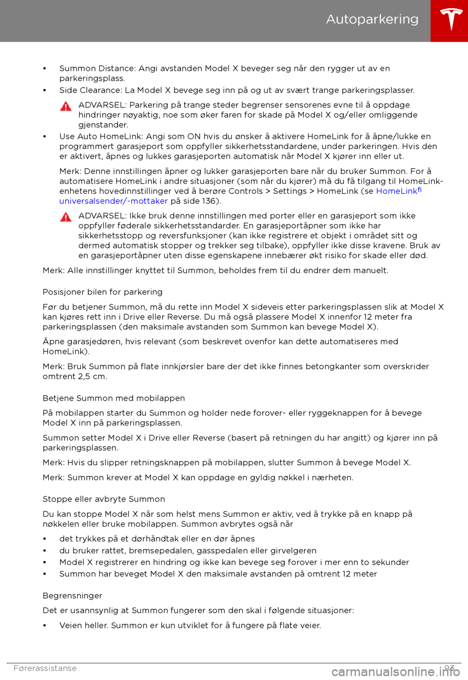 TESLA MODEL X 2017  Brukerhåndbok (in Norwegian) 