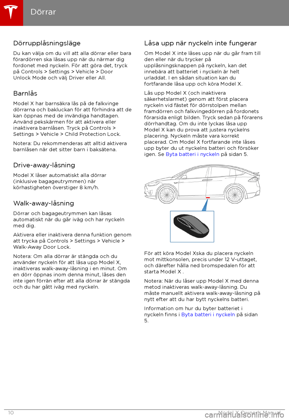 TESLA MODEL X 2017 Ägarmanual (in Swedish) D TESLA MODEL X 2017 Ägarmanual (in Swedish) D