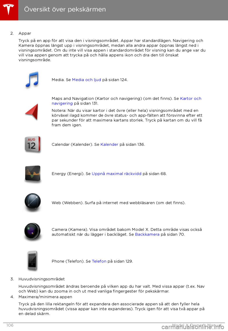 TESLA MODEL X 2017 Ägarmanual (in Swedish) 2. ApparTryck p TESLA MODEL X 2017 Ägarmanual (in Swedish) 2. ApparTryck p