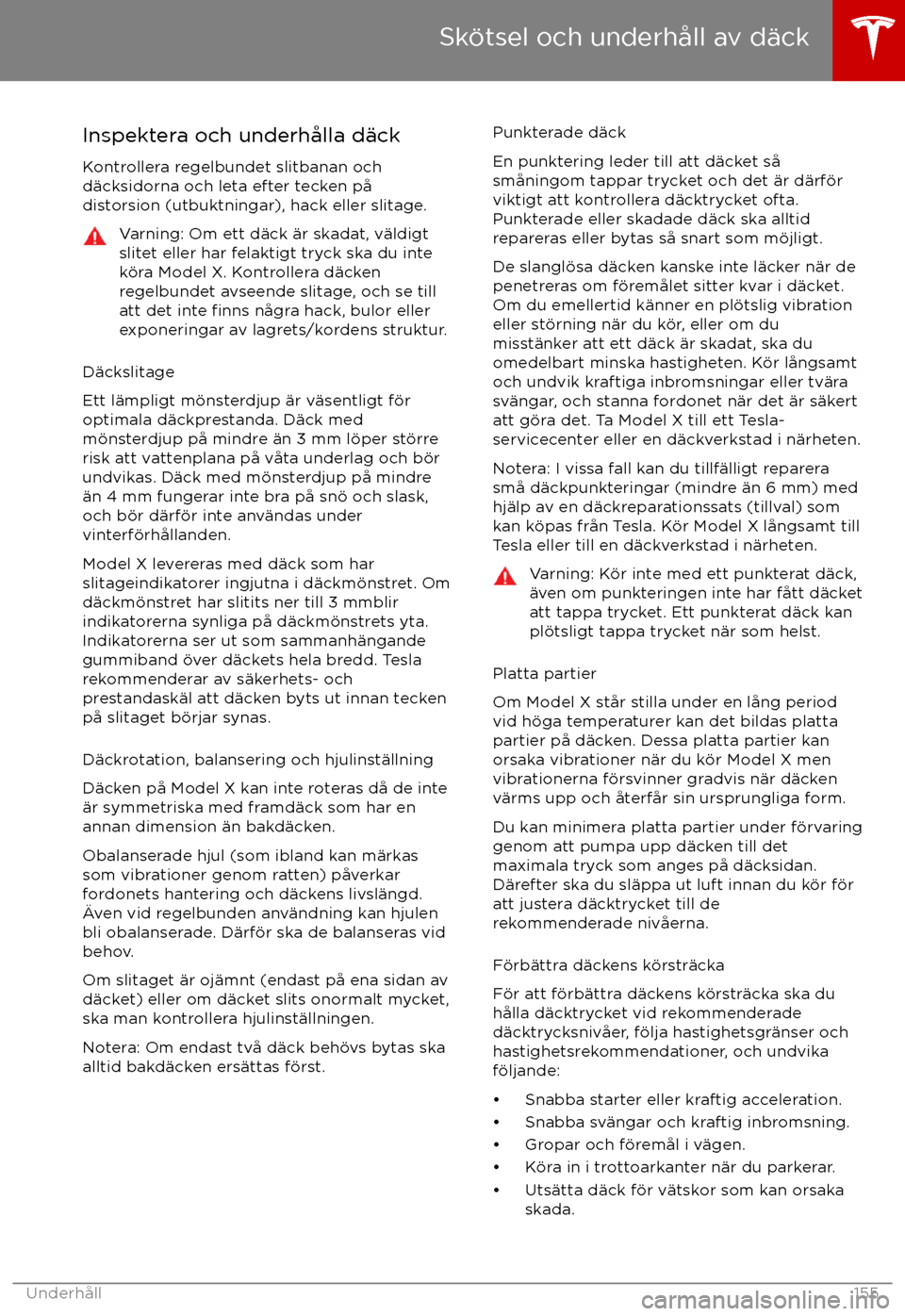 TESLA MODEL X 2017 Ägarmanual (in Swedish) Inspektera och underh TESLA MODEL X 2017 Ägarmanual (in Swedish) Inspektera och underh