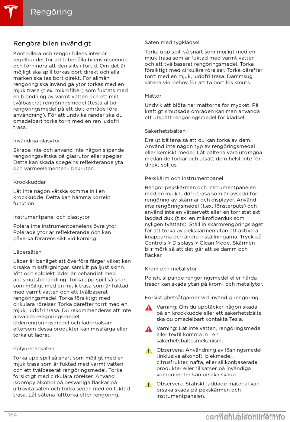 TESLA MODEL X 2017 Ägarmanual (in Swedish) Reng TESLA MODEL X 2017 Ägarmanual (in Swedish) Reng